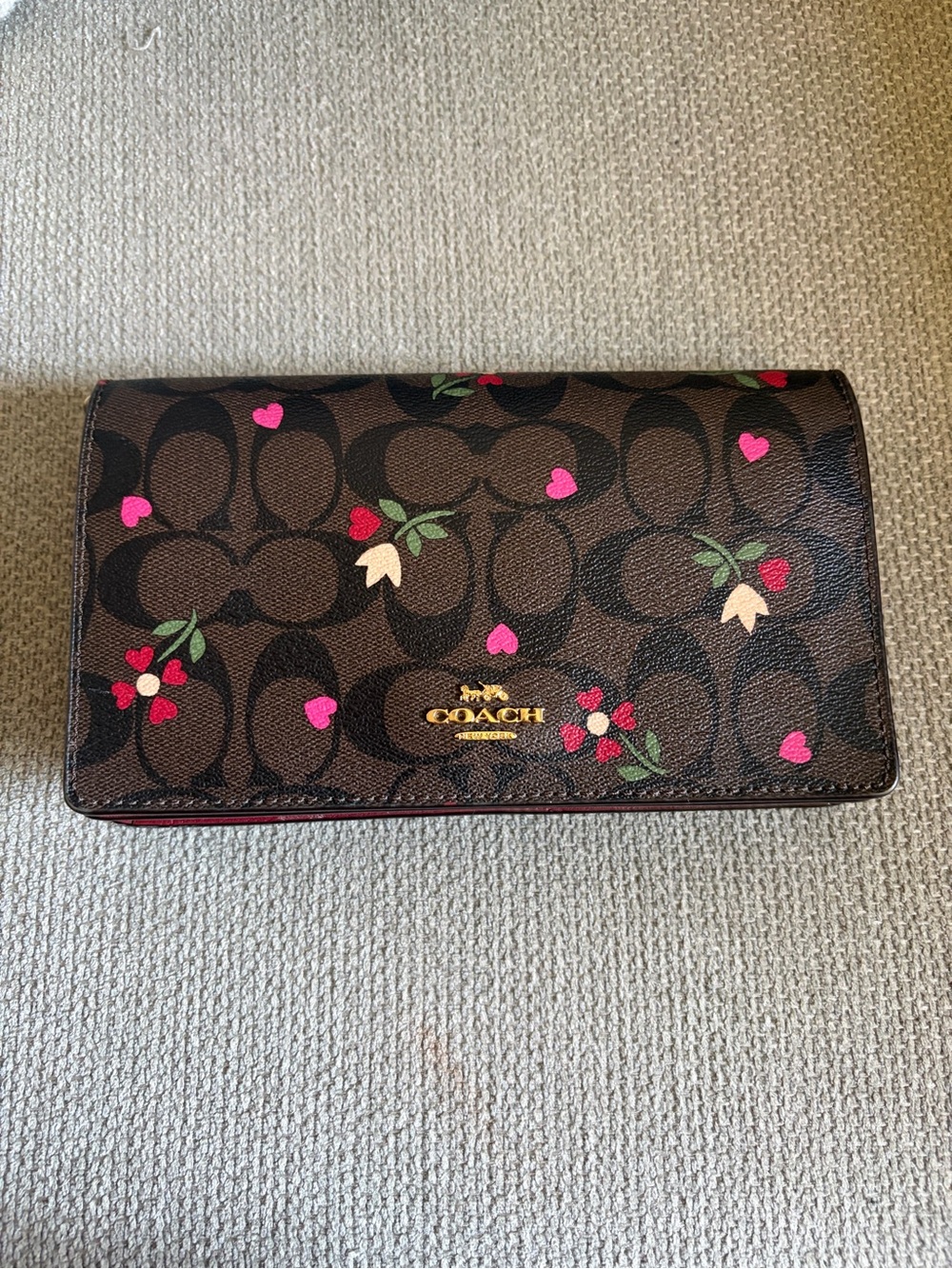 Coach Anna Foldover Clutch in Signature Canvas with Heart Petal Crossbody Bag